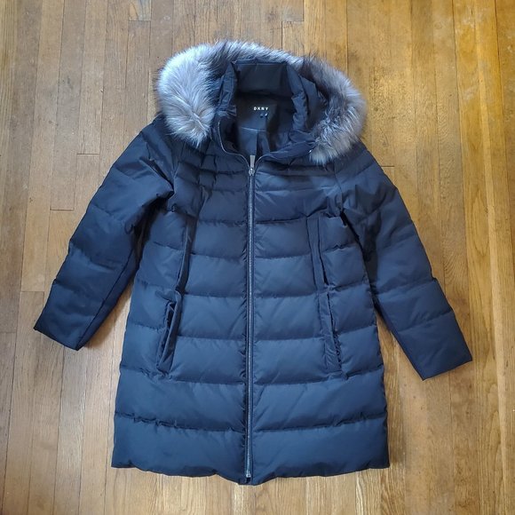 DKNY Faux-fur-trim Puffer Coat - Black - L - Picture 2 of 11